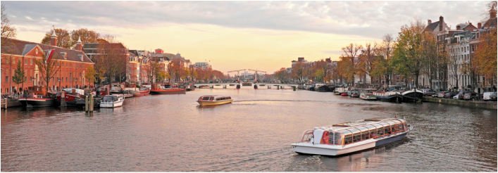 European river cruise at dusk